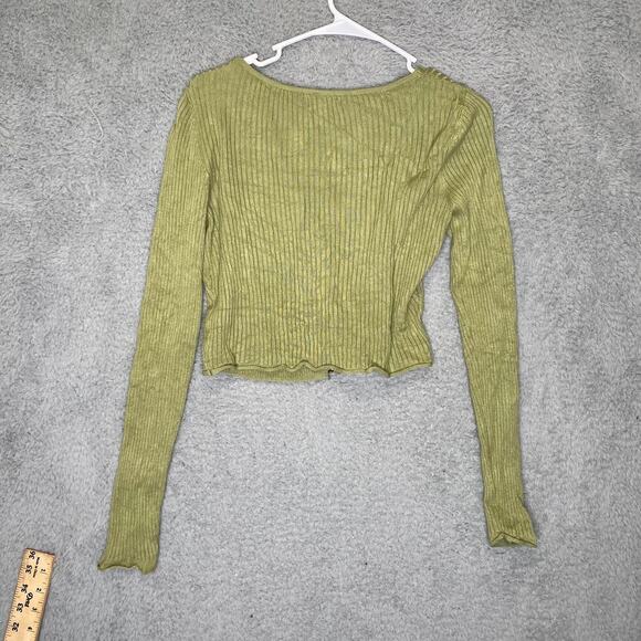 Pink Robin womens S green cropped cardagain Y2K pearl buttons ribbed stretch - Picture 7 of 8